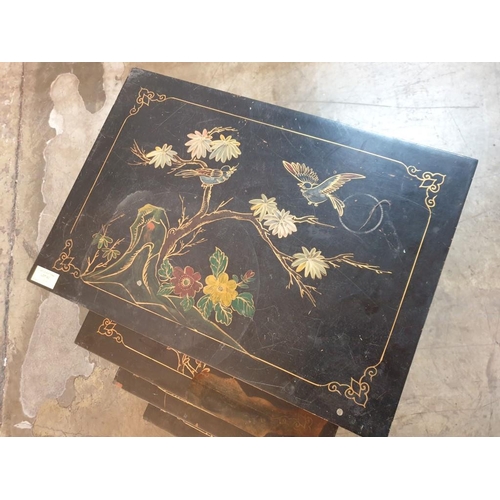 93 - Chinese Style Black Lacquered Nest of 4 - Tables with Bird & Floral Decoration (A/F) (Max. 51cm x 36... 