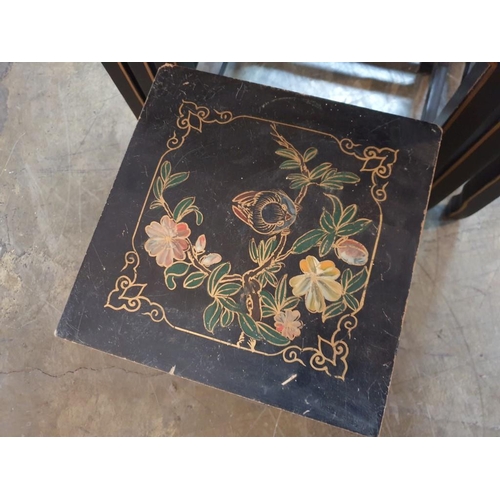 93 - Chinese Style Black Lacquered Nest of 4 - Tables with Bird & Floral Decoration (A/F) (Max. 51cm x 36... 