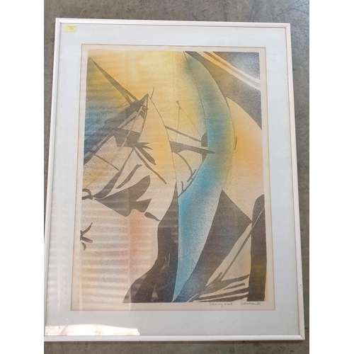 94 - Abstract Frame Picture Titled 'Following Wind', Signed Lower Right Corner (Unknown Artist), (77cm x ... 