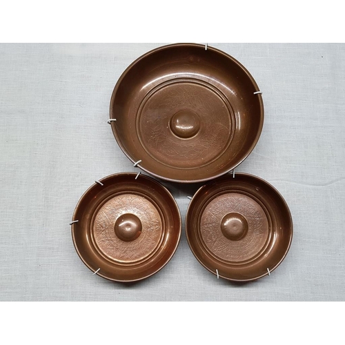 764 - Set of 3 x Copper Decorative Bowls - Wall Ornaments (1 x Ø21cm & 2 x Ø14cm each)