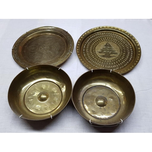 766 - Brass Wall Ornaments inc; Pair of Matching Bowls (Ø19cm & Ø20cm & 2 x Plates (Ø26cm & Ø26.5cm)