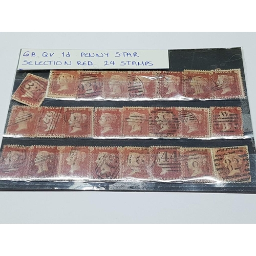 768 - Collection of 24 First Day Penny Star Red Stamps (GB QU)