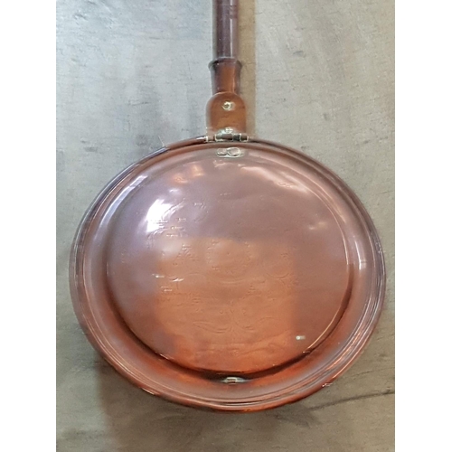 158 - Vintage Copper / Wood Large Bed Warmer