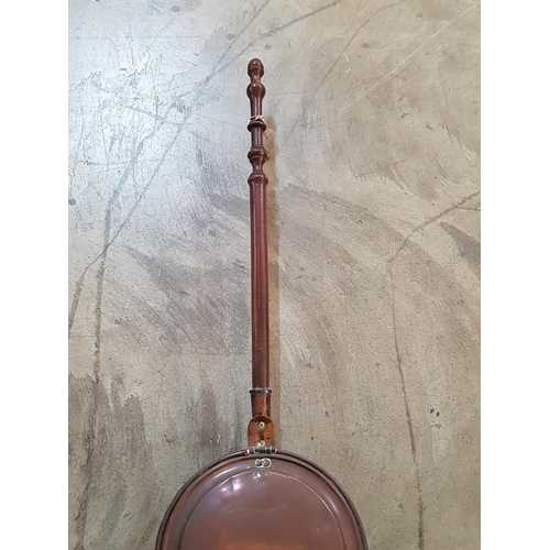 158 - Vintage Copper / Wood Large Bed Warmer