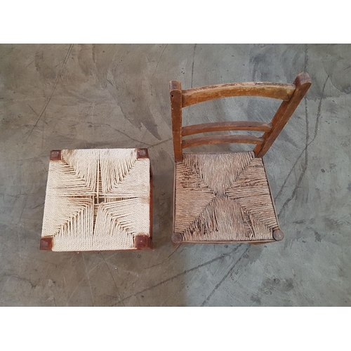 159 - Traditional Country Style Wood / Wicker Rope Children Chair and Stool (A/F)