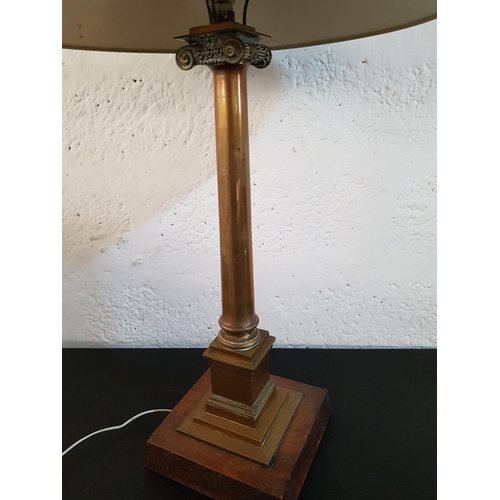 162 - Vintage Classic Lamp with Brass / Wood Base and Beige Lamp shade (Un-Tested - No Plug) (H:73cm)