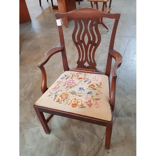 175 - Vintage Armchair with Pierced Splat Back and Embroidered Seat