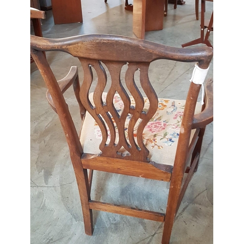 175 - Vintage Armchair with Pierced Splat Back and Embroidered Seat