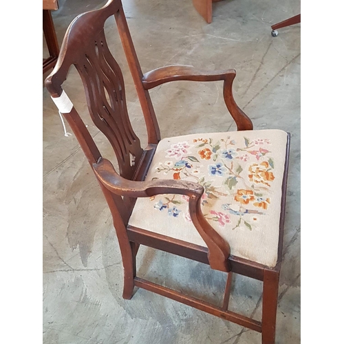 175 - Vintage Armchair with Pierced Splat Back and Embroidered Seat