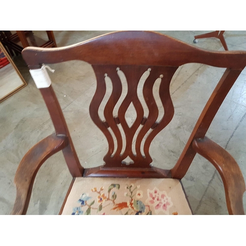 175 - Vintage Armchair with Pierced Splat Back and Embroidered Seat