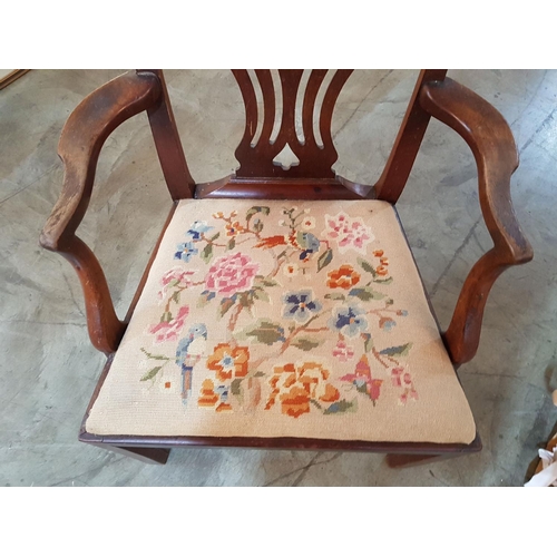 175 - Vintage Armchair with Pierced Splat Back and Embroidered Seat