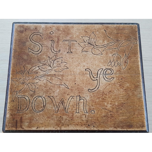 177 - 'Sit Ye Down' Small Wooden Vintage Stool (27cm x 32.5cm x 20cm)