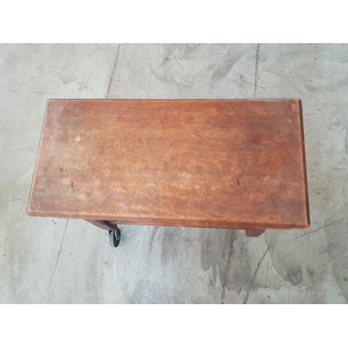 179 - Vintage Small Wooden Rectangular Side Table / Stool on Wheels (22cm x 45cm x 48cm)