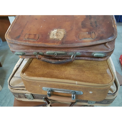 650 - Various of Vintage Suitcases (Leather, Leather Effect and One Other)