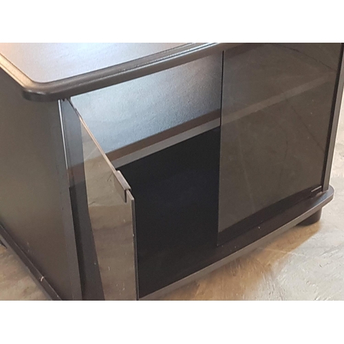 692 - Small Black (MDF) TV Unit with Glass Door, on Wheels (46cm x 75cm x 60cm)