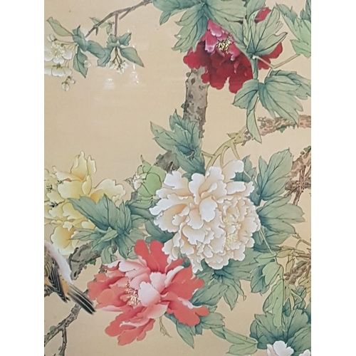 694 - Chinese Painting of Fabric (102.5cm x 62.5cm) in Gold Colour Frame