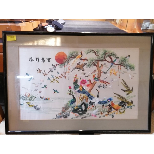 699 - Oriental Embroidered on Silk Picture in Frame