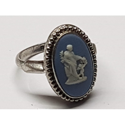 713 - Blue Wedgwood / Silver Ring, Size N/O (14/15)