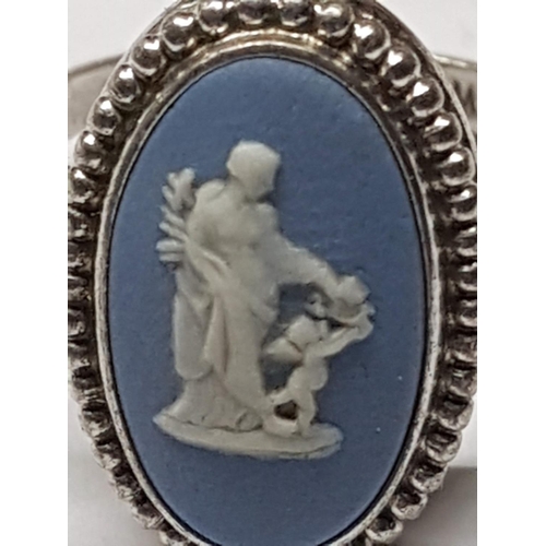 713 - Blue Wedgwood / Silver Ring, Size N/O (14/15)