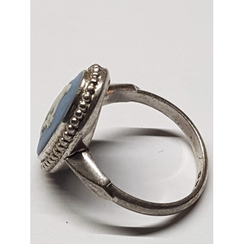 713 - Blue Wedgwood / Silver Ring, Size N/O (14/15)