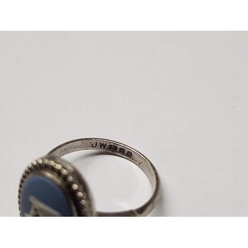 713 - Blue Wedgwood / Silver Ring, Size N/O (14/15)