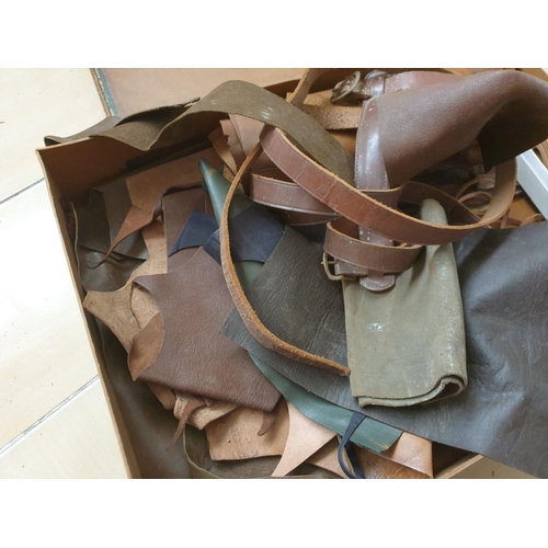 174 - Qty of Old Leather Pieces, Belts, Straps, Canvas, etc in a Vintage Royal Appointed 'Jolly & Son, Bri... 