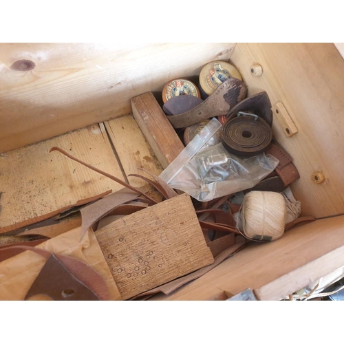 176 - Vintage Wooden Case / Box with 2 Internal Trays and Qty of Hand Tools for Upholstery / Saddler / Sho... 