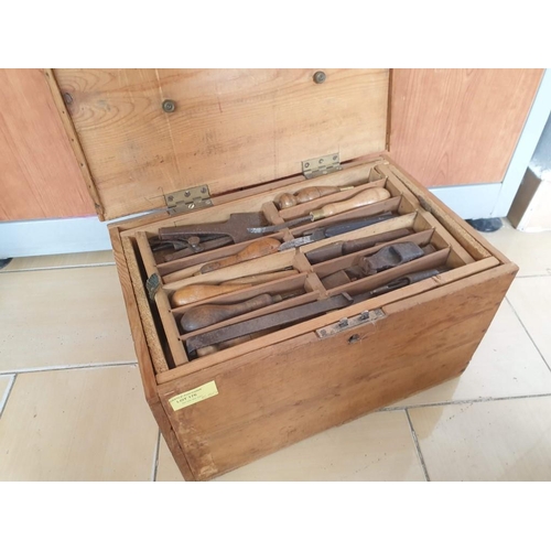 176 - Vintage Wooden Case / Box with 2 Internal Trays and Qty of Hand Tools for Upholstery / Saddler / Sho... 