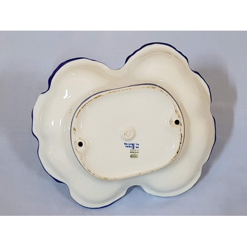 186 - Russian Gzhel Porcelain Blue / White Large Four Section Tray with Holder Signed (27cm x 22cm)