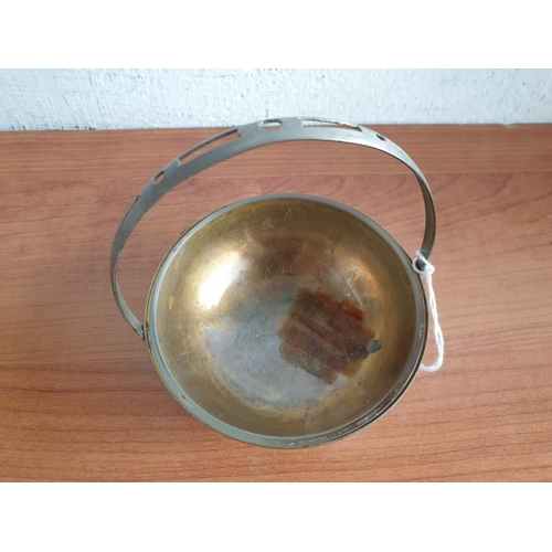 378 - Vintage White Metal Bowl with Glass Liner and Carrying Handle, Together with Silver Sugar Spoon with... 