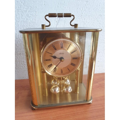 397 - Vintage Haller 4-Ball Anniversary Clock, in Decorative 3-Glass and Brass Case with Quartz Movement, ... 