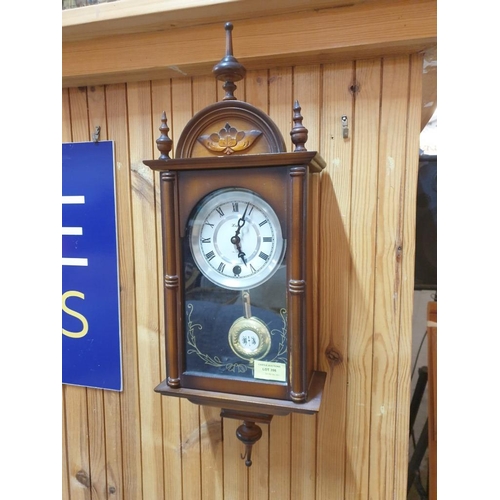 398 - 'Hepa' Wall Clock in Decorative Wooden Case with Key & Pendulum 15-Day Movement