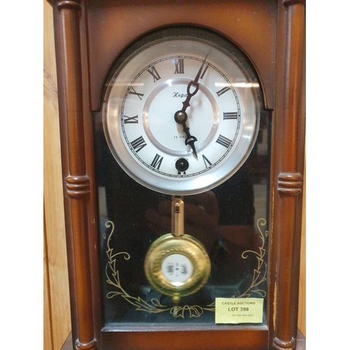 398 - 'Hepa' Wall Clock in Decorative Wooden Case with Key & Pendulum 15-Day Movement