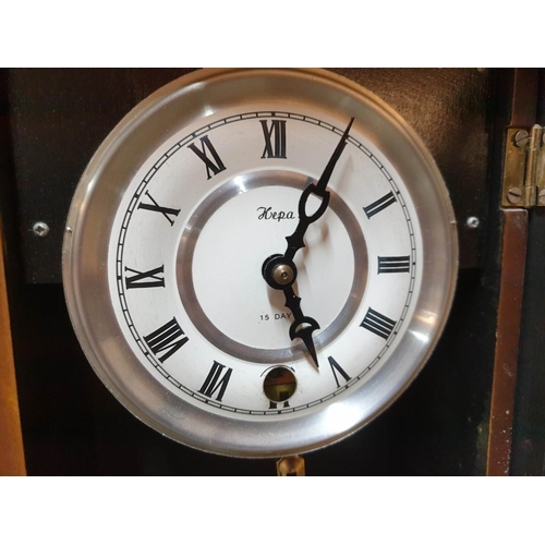 398 - 'Hepa' Wall Clock in Decorative Wooden Case with Key & Pendulum 15-Day Movement