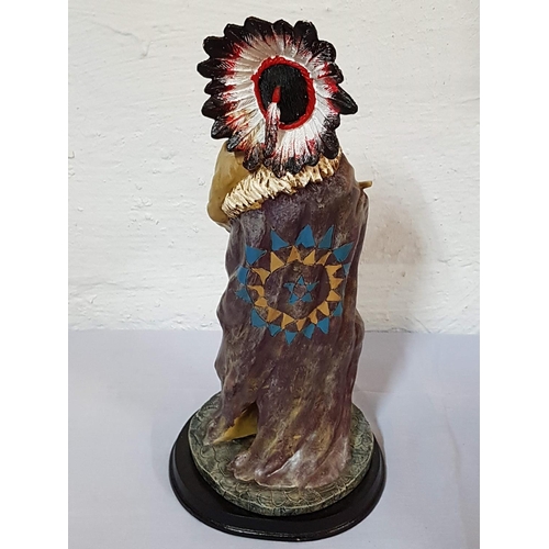 671 - Indian Chief of the Tribe Resin Figurine on Wooden Base (The Peggy's Collection) (H:37cm)