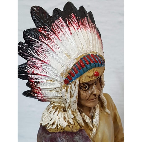 671 - Indian Chief of the Tribe Resin Figurine on Wooden Base (The Peggy's Collection) (H:37cm)