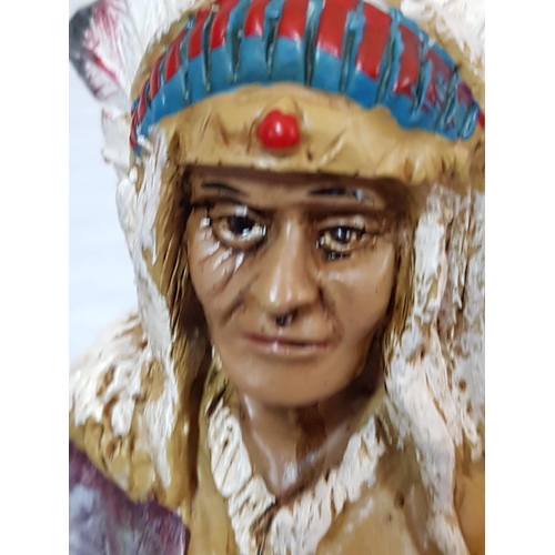 671 - Indian Chief of the Tribe Resin Figurine on Wooden Base (The Peggy's Collection) (H:37cm)