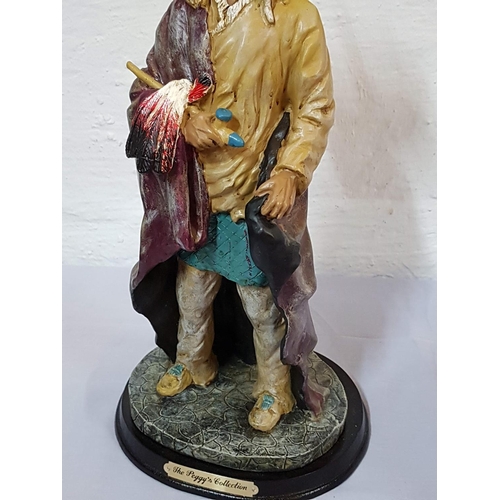 671 - Indian Chief of the Tribe Resin Figurine on Wooden Base (The Peggy's Collection) (H:37cm)