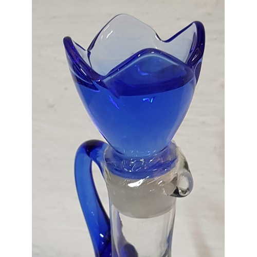 672 - Decorative Jug with Stopper (Blue Glass Flower Shape) and Metal Floral Decor (H:25cm)