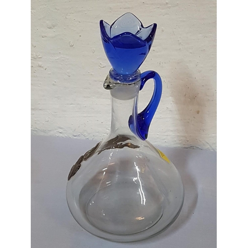 672 - Decorative Jug with Stopper (Blue Glass Flower Shape) and Metal Floral Decor (H:25cm)