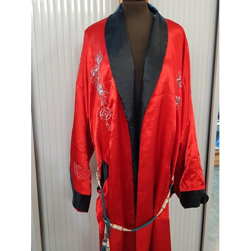 673 - Red / Black / Gold Chinese Dragon Atlan Robe Gown (One Size) in Display Box