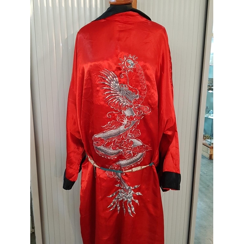 673 - Red / Black / Gold Chinese Dragon Atlan Robe Gown (One Size) in Display Box