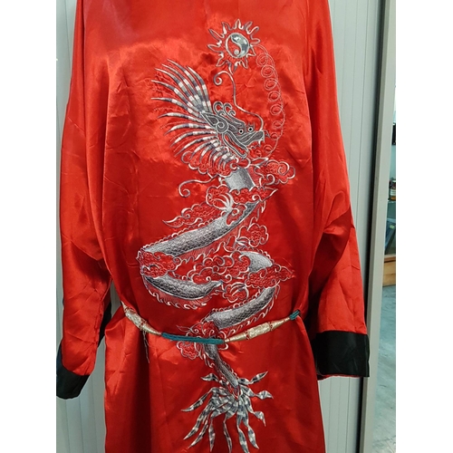 673 - Red / Black / Gold Chinese Dragon Atlan Robe Gown (One Size) in Display Box