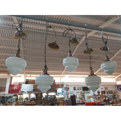 679 - Set of 5 x Matching Hanging Lights with White Glass Shades