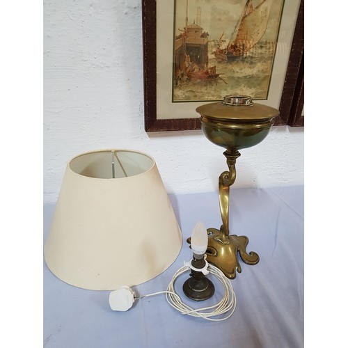 570 - Large Vintage Brass Table Lamp (A/F for Repair) and Beige Lampshade (Modern) (70cm)