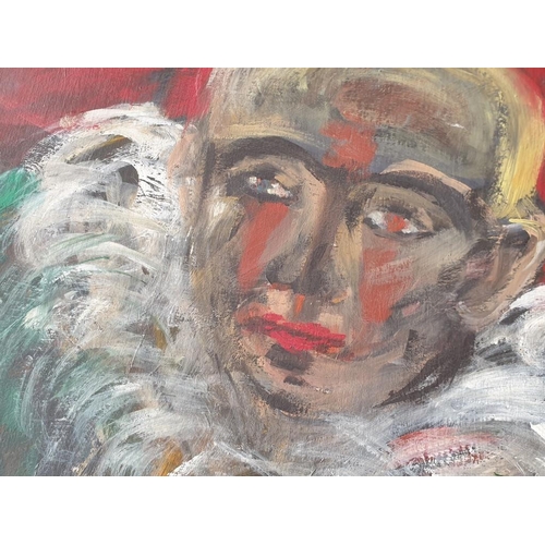 820A - Oil on Board of Perrot / Clown by Skordi Spyroula Signed on Lower Right Corner, Approx 70cm x 45cm