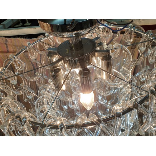 404 - Large Modern Chandelier, Two White Metal Rings with Large Quantity of Hanging Glass 'Chain Links'. O... 