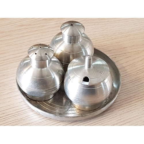 118 - Selanger Pewter Condiment Set (Salt, Pepper, Mustard Pot on Tray)