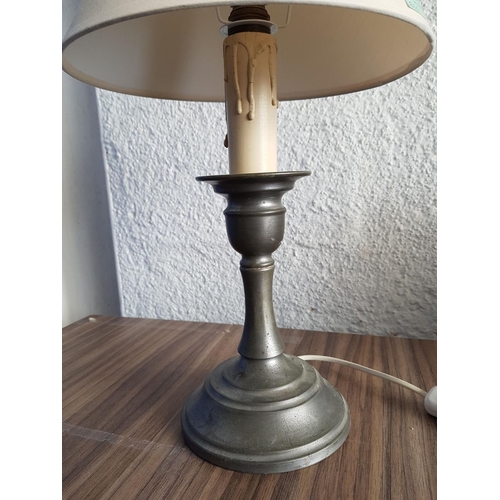 147 - Pewter Base Table Lamp with Beige Shade