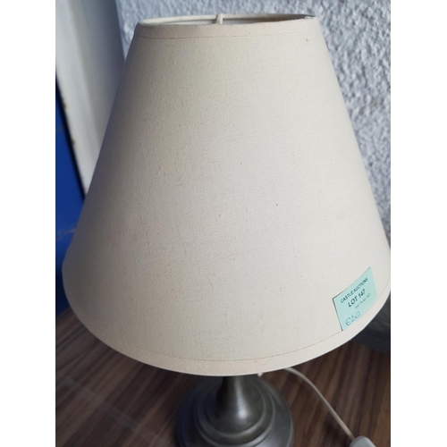 147 - Pewter Base Table Lamp with Beige Shade